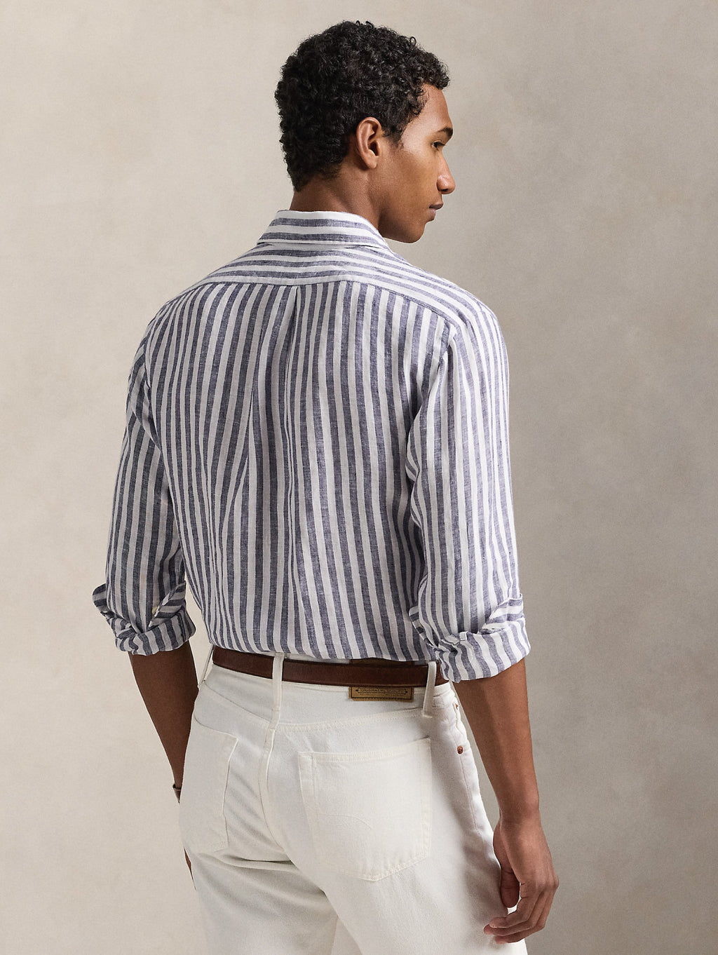 2026 New Arrival Camicia in Lino a Righe Larghe Custom Fit Viola/Bianco