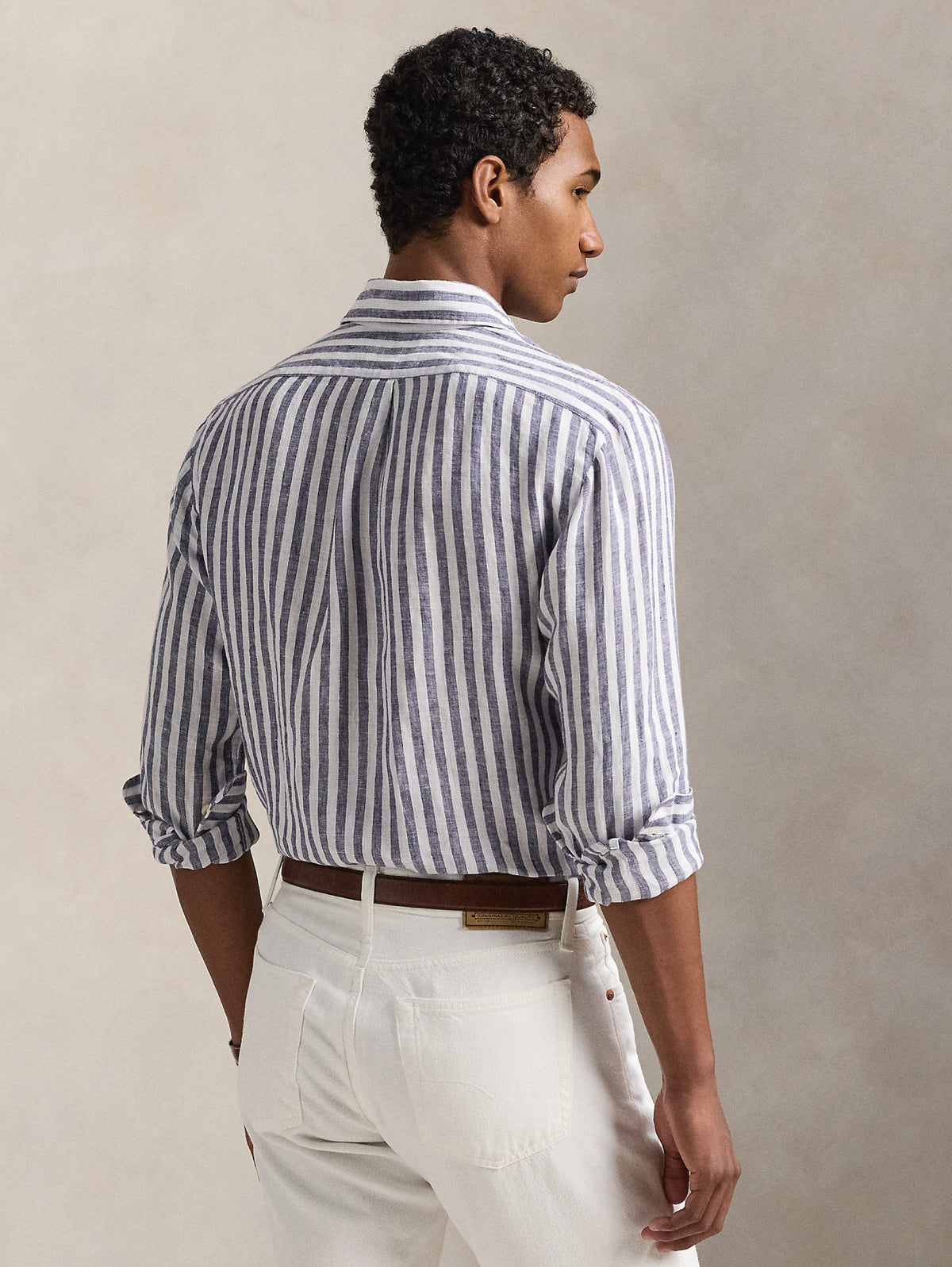 2026 New Arrival Camicia in Lino a Righe Larghe Custom Fit Viola/Bianco