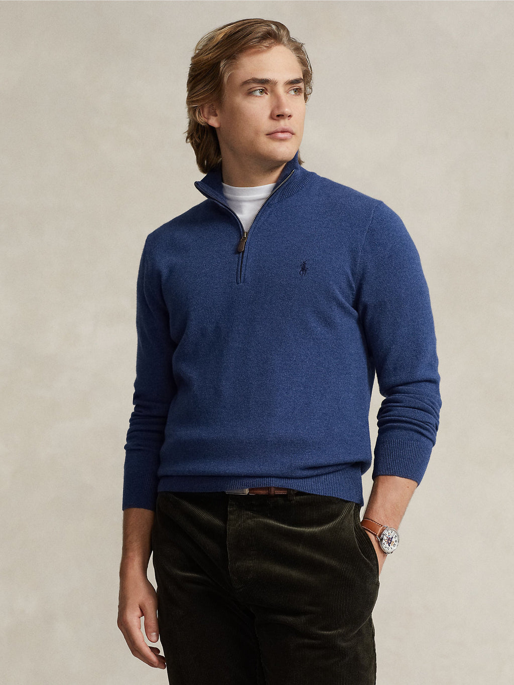 2026 New Arrival Maglia con Mezza Zip in Lana Blu