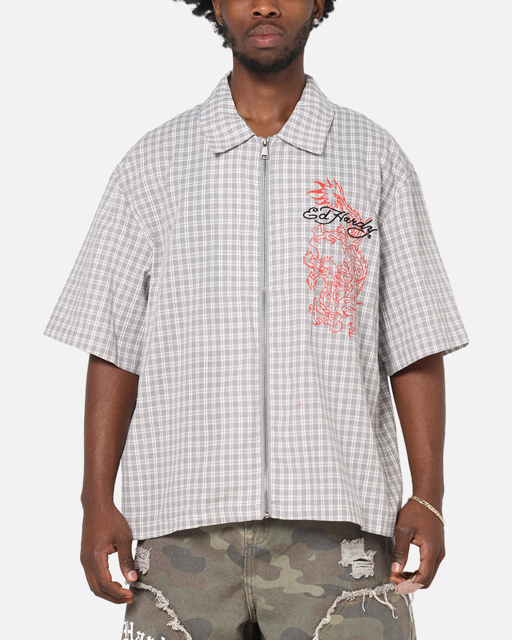 New Products Ed Hardy Dragon Zip Shirt Grey/White