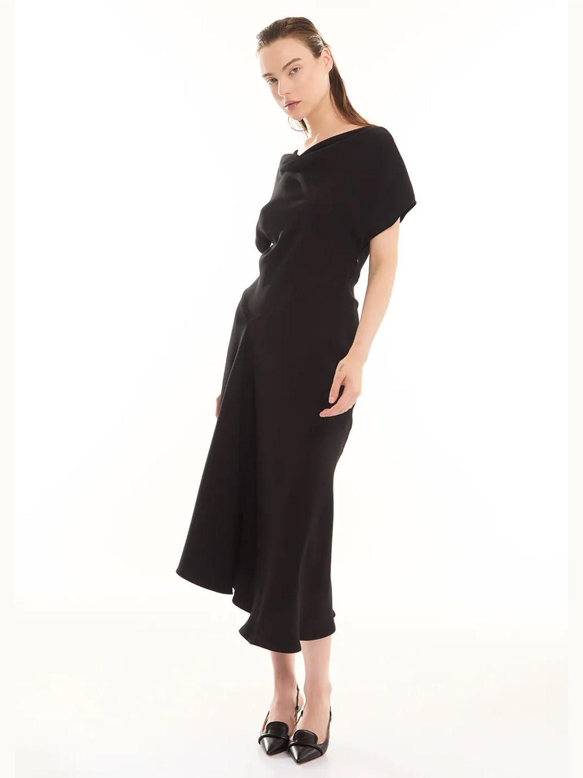 2026 New Arrival Abito Midi con Drappeggio Nero