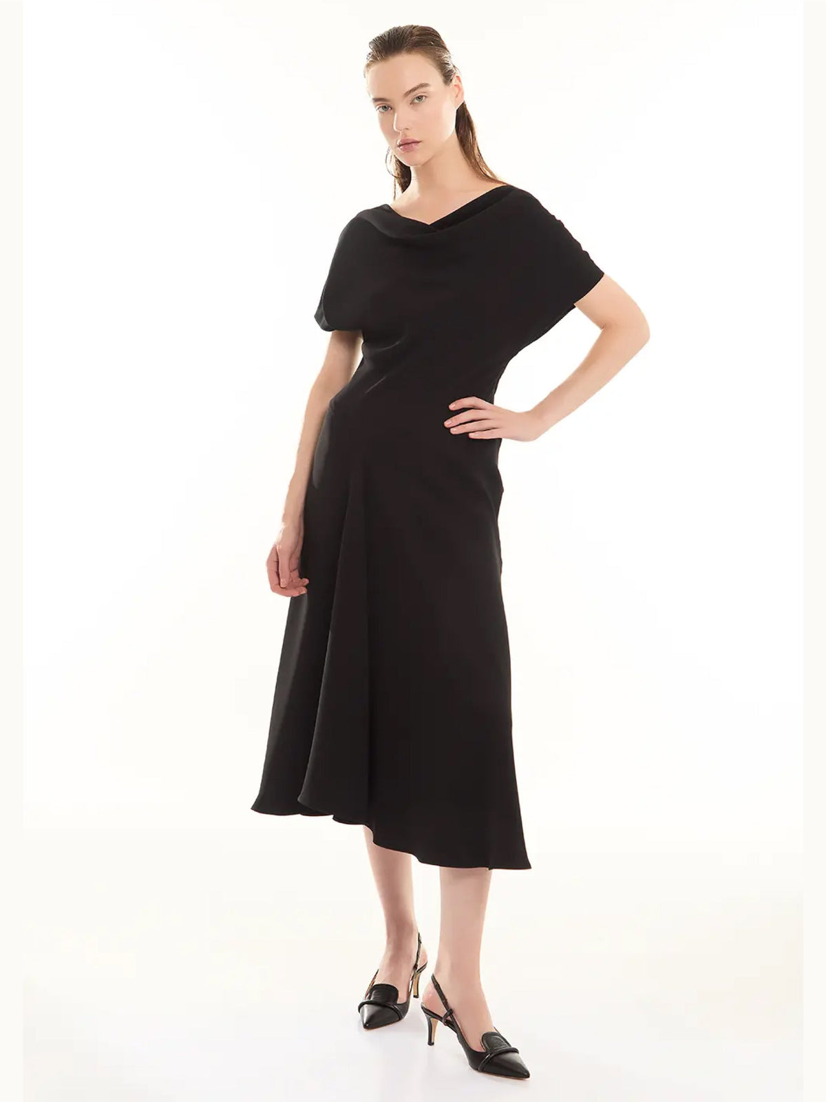 2026 New Arrival Abito Midi con Drappeggio Nero