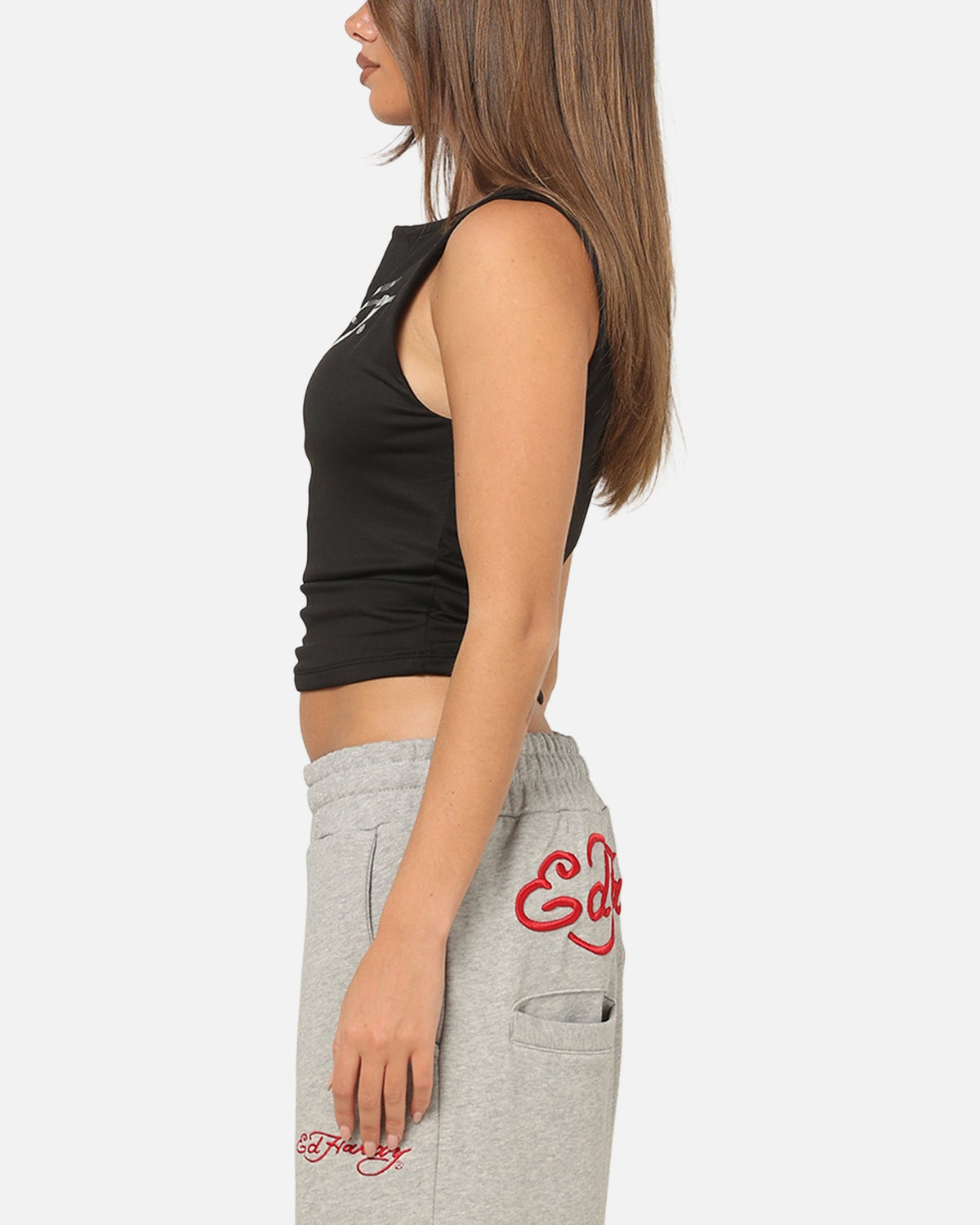 New Products Ed Hardy Women's Chrome Boatneck Tank Black