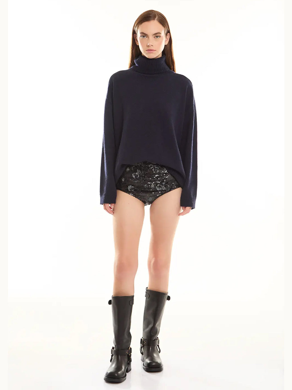 2026 New Arrival Maglia Collo Alto in Lana Blu