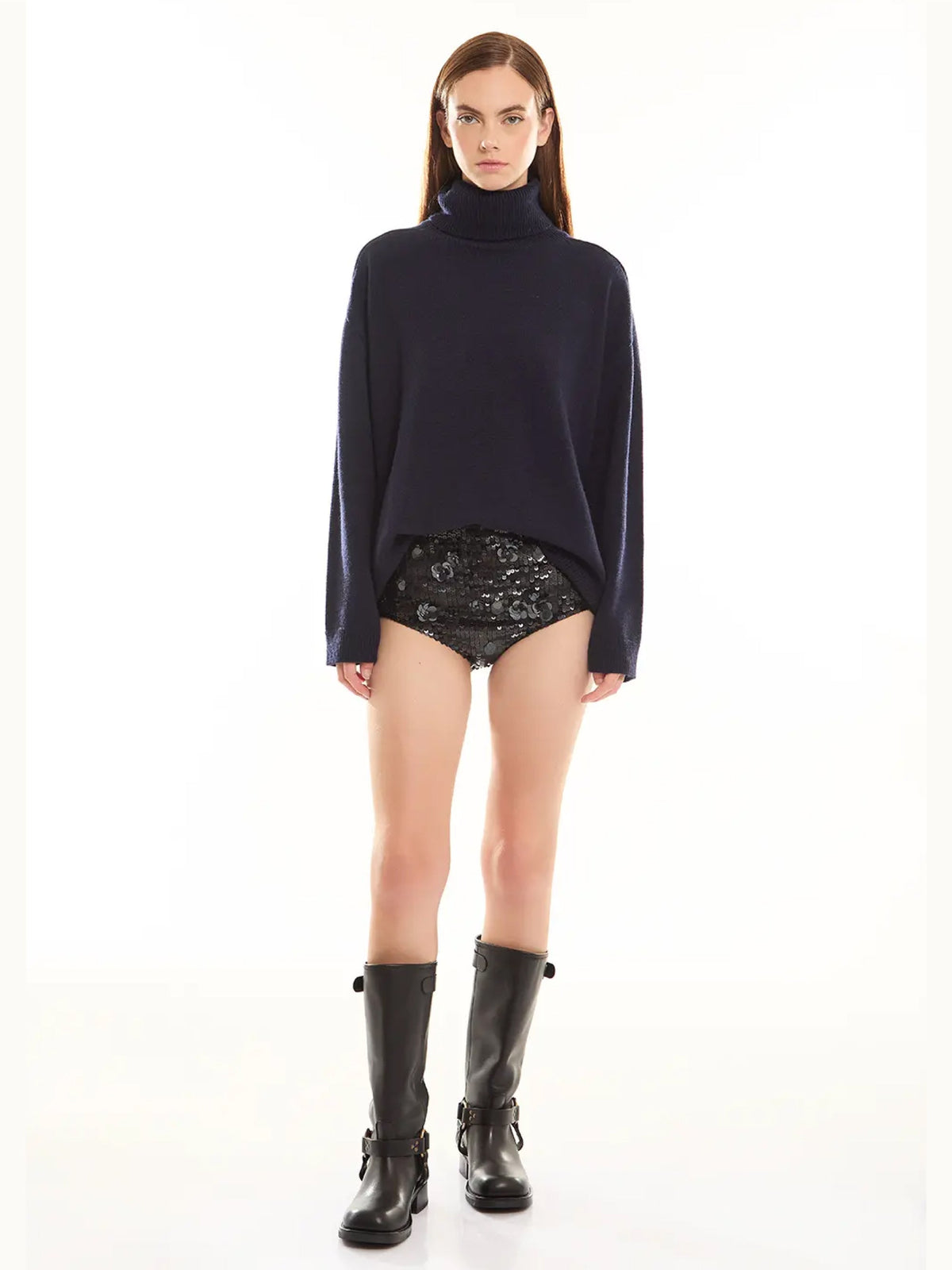 2026 New Arrival Maglia Collo Alto in Lana Blu