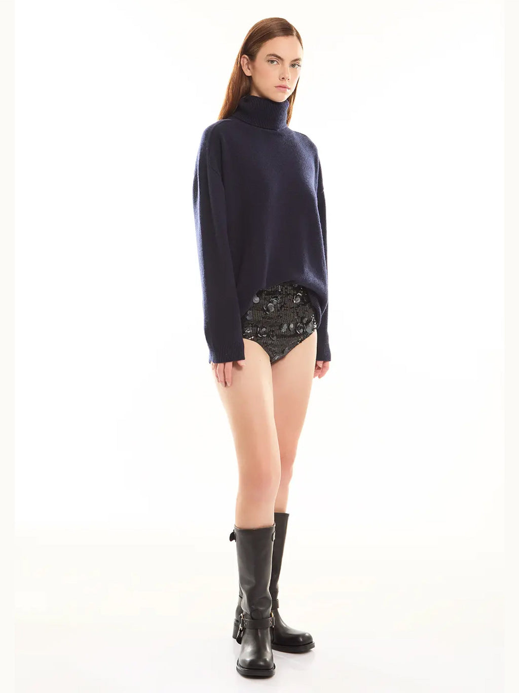 2026 New Arrival Maglia Collo Alto in Lana Blu