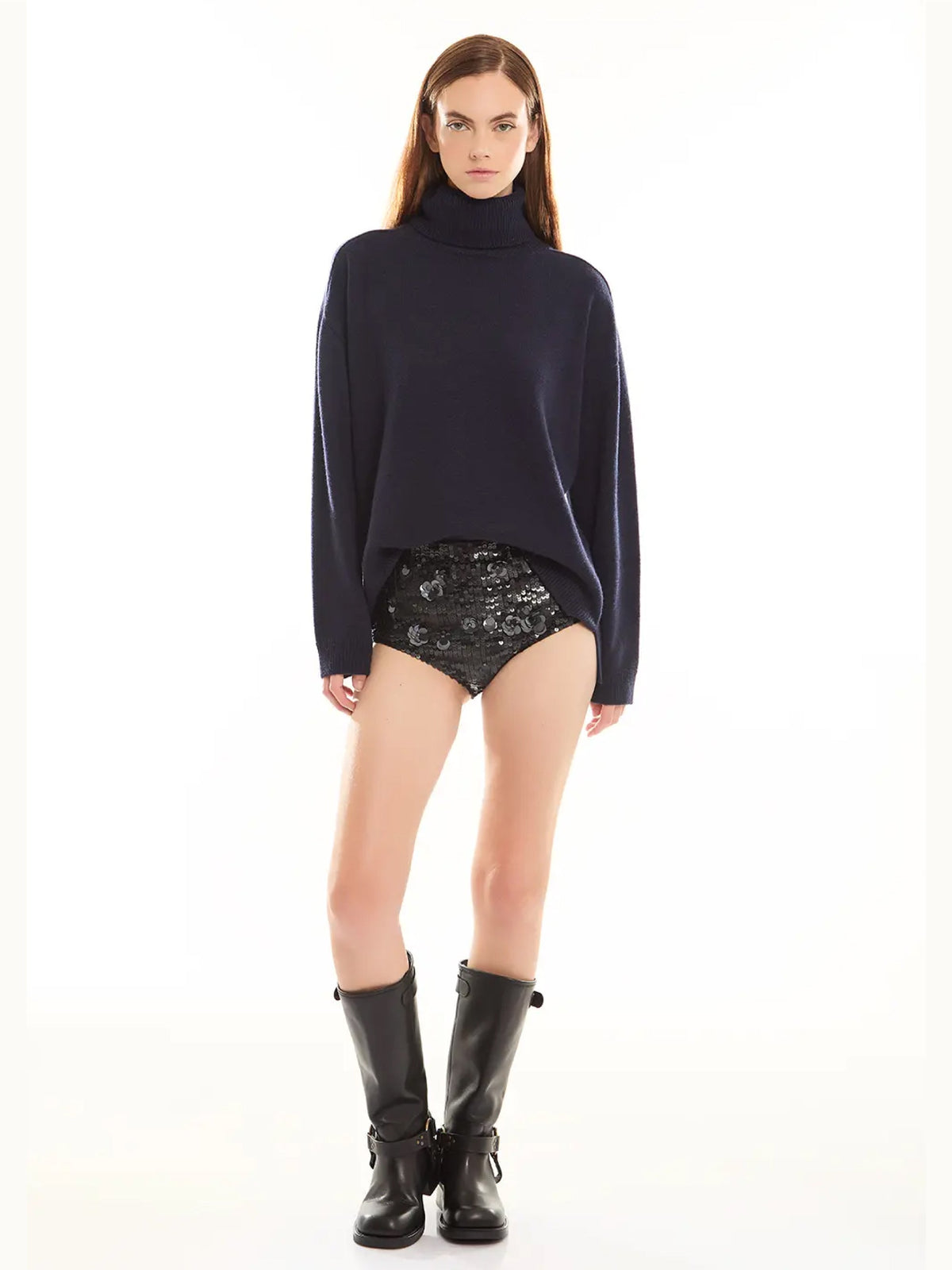 2026 New Arrival Maglia Collo Alto in Lana Blu