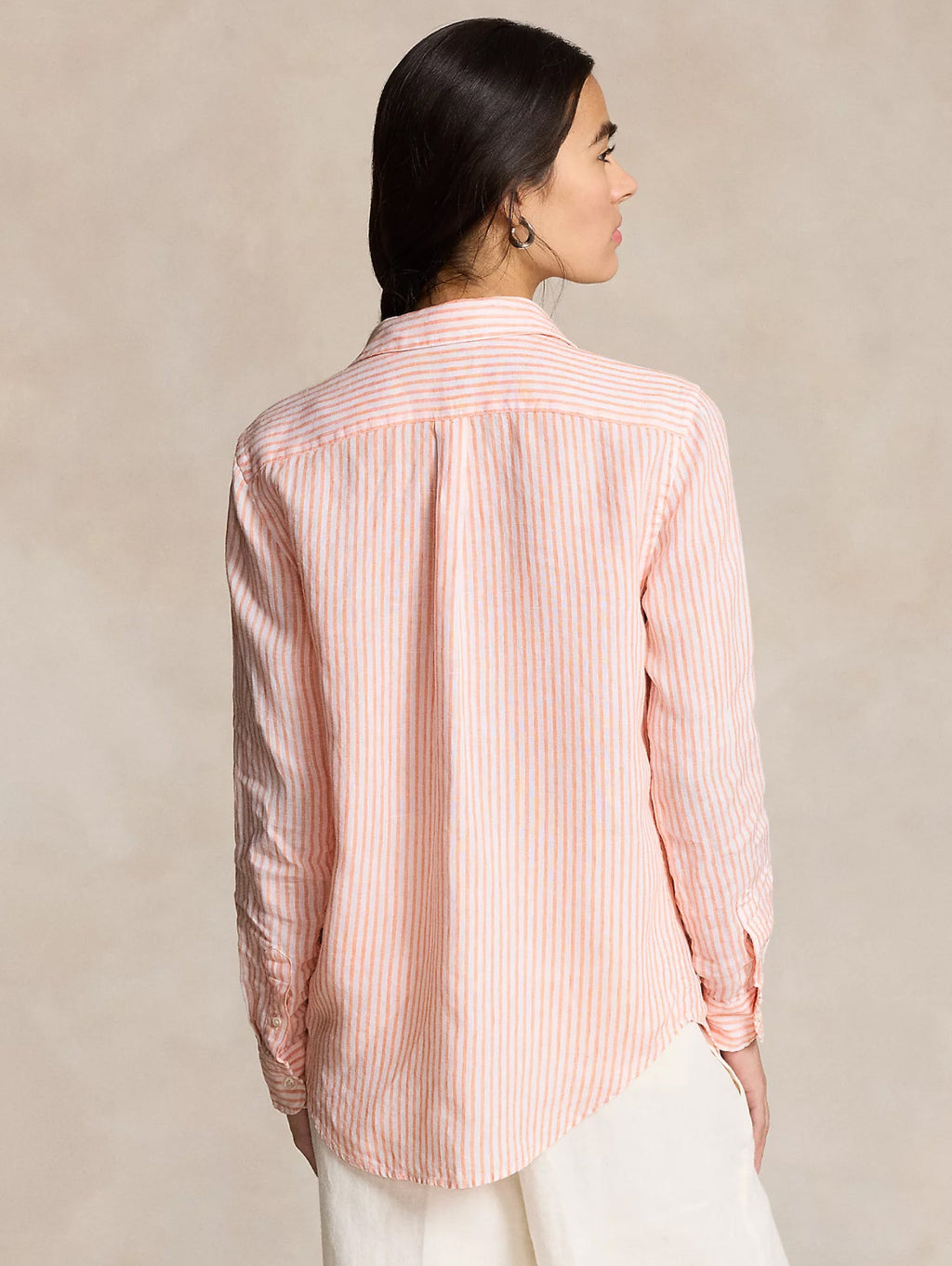 2026 New Arrival Camicia a Righe in Lino Arancio/Bianco