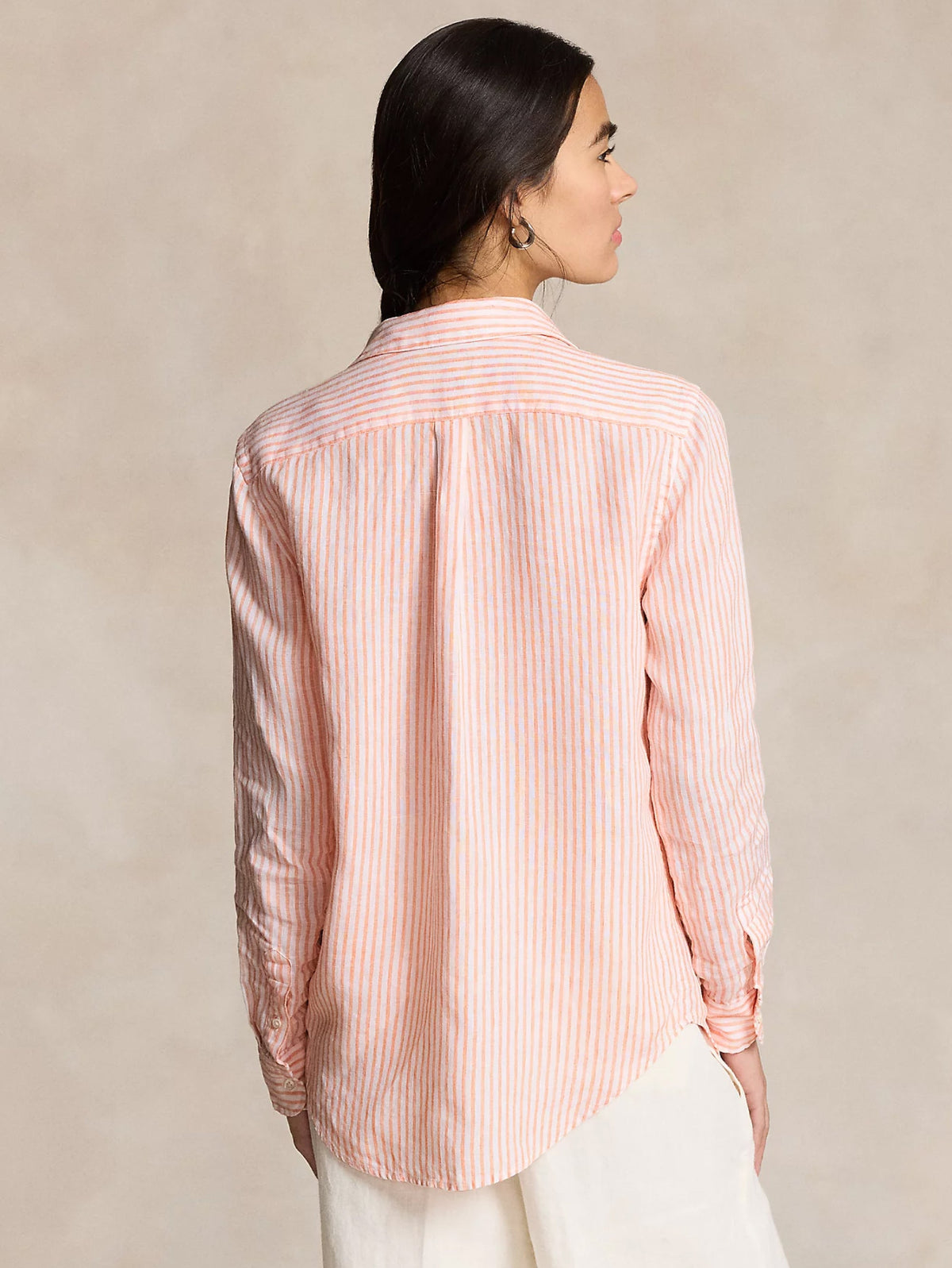 2026 New Arrival Camicia a Righe in Lino Arancio/Bianco