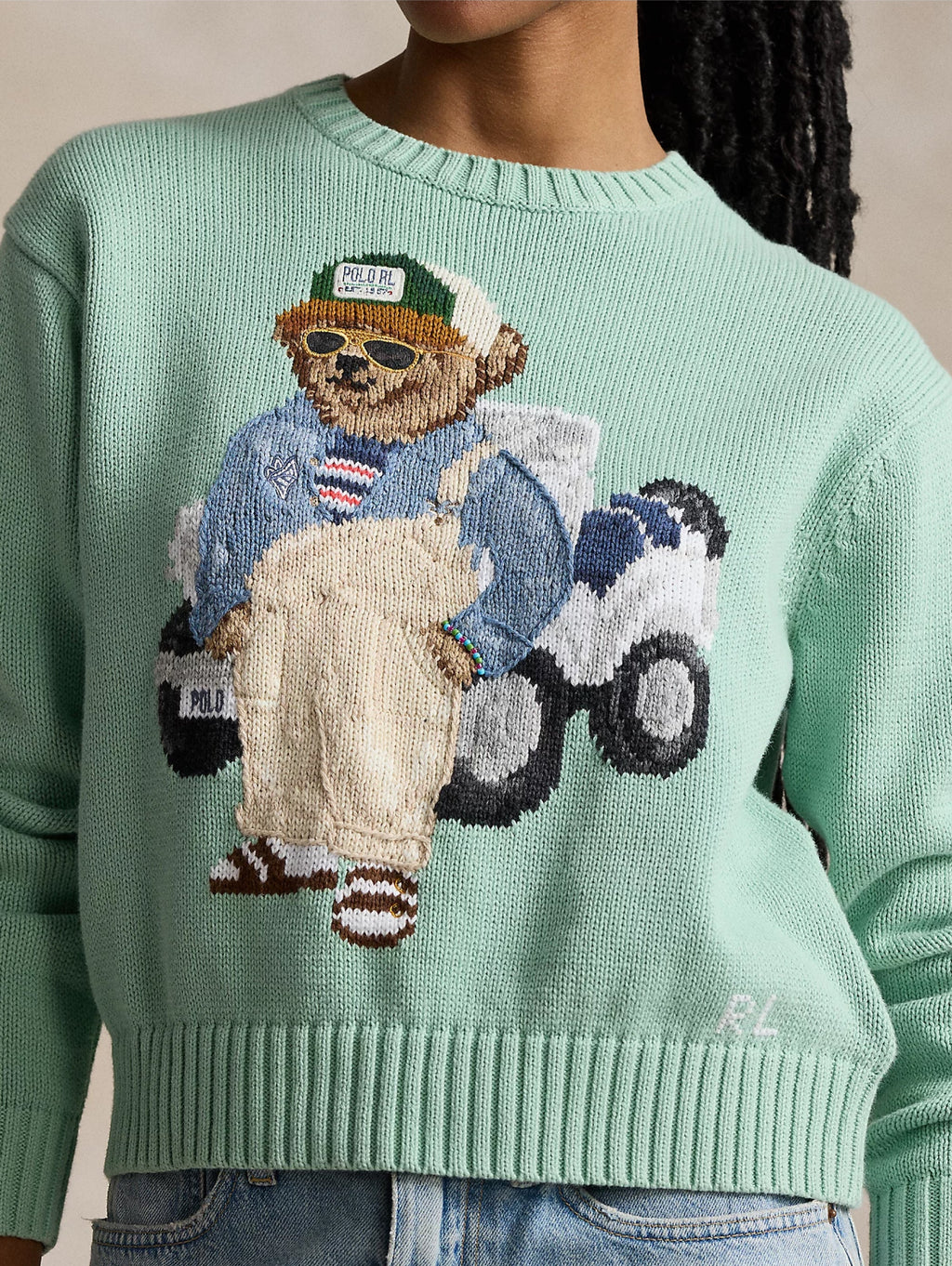 2026 New Arrival Maglia Girocollo con Ricamo Polo Bear Verde Celadon