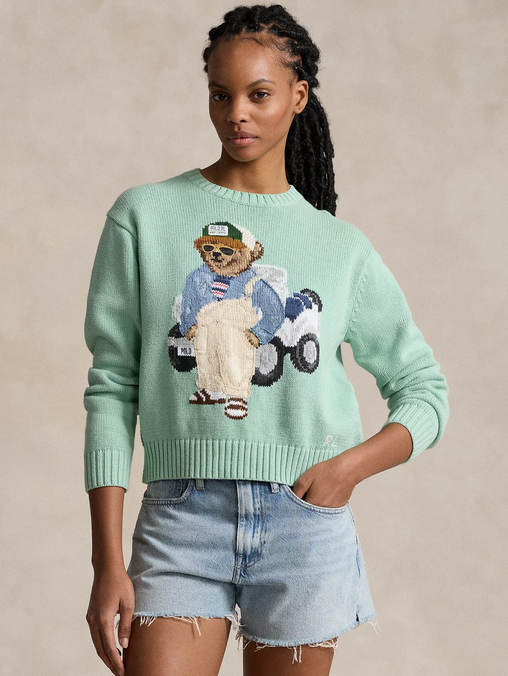 2026 New Arrival Maglia Girocollo con Ricamo Polo Bear Verde Celadon