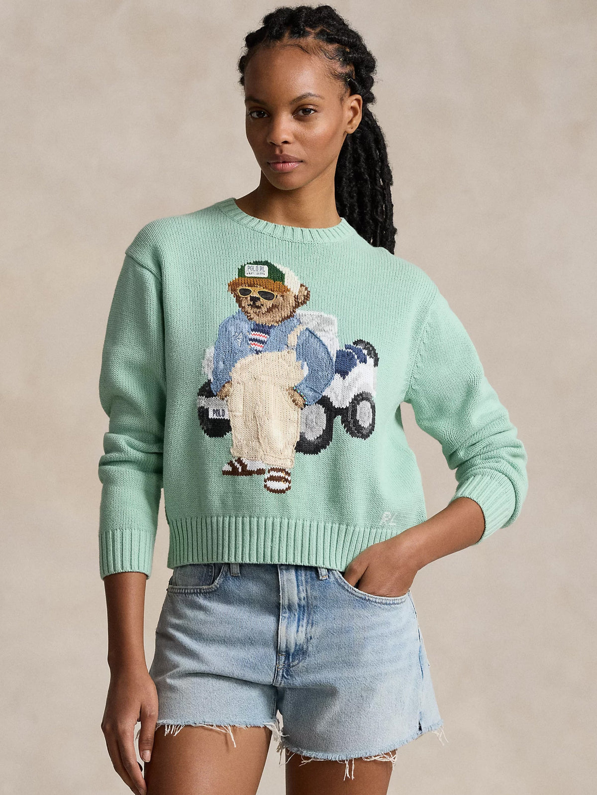 2026 New Arrival Maglia Girocollo con Ricamo Polo Bear Verde Celadon