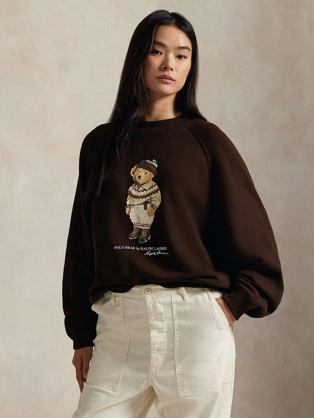 2026 New Arrival Felpa Ampia con Stampa Polo Bear Marrone