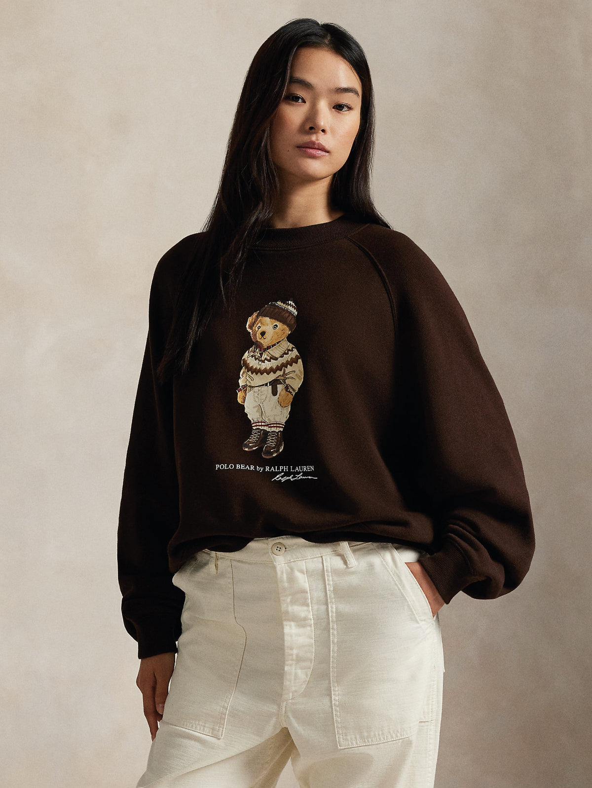2026 New Arrival Felpa Ampia con Stampa Polo Bear Marrone