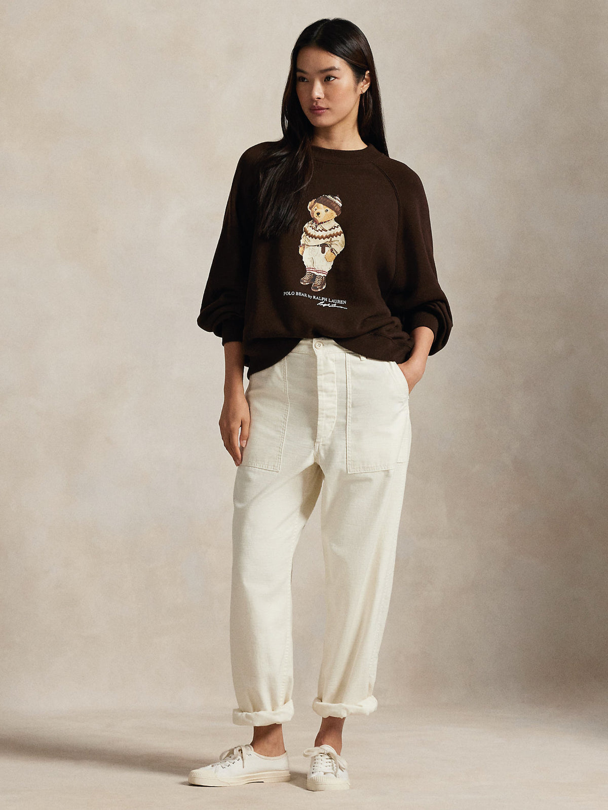 2026 New Arrival Felpa Ampia con Stampa Polo Bear Marrone