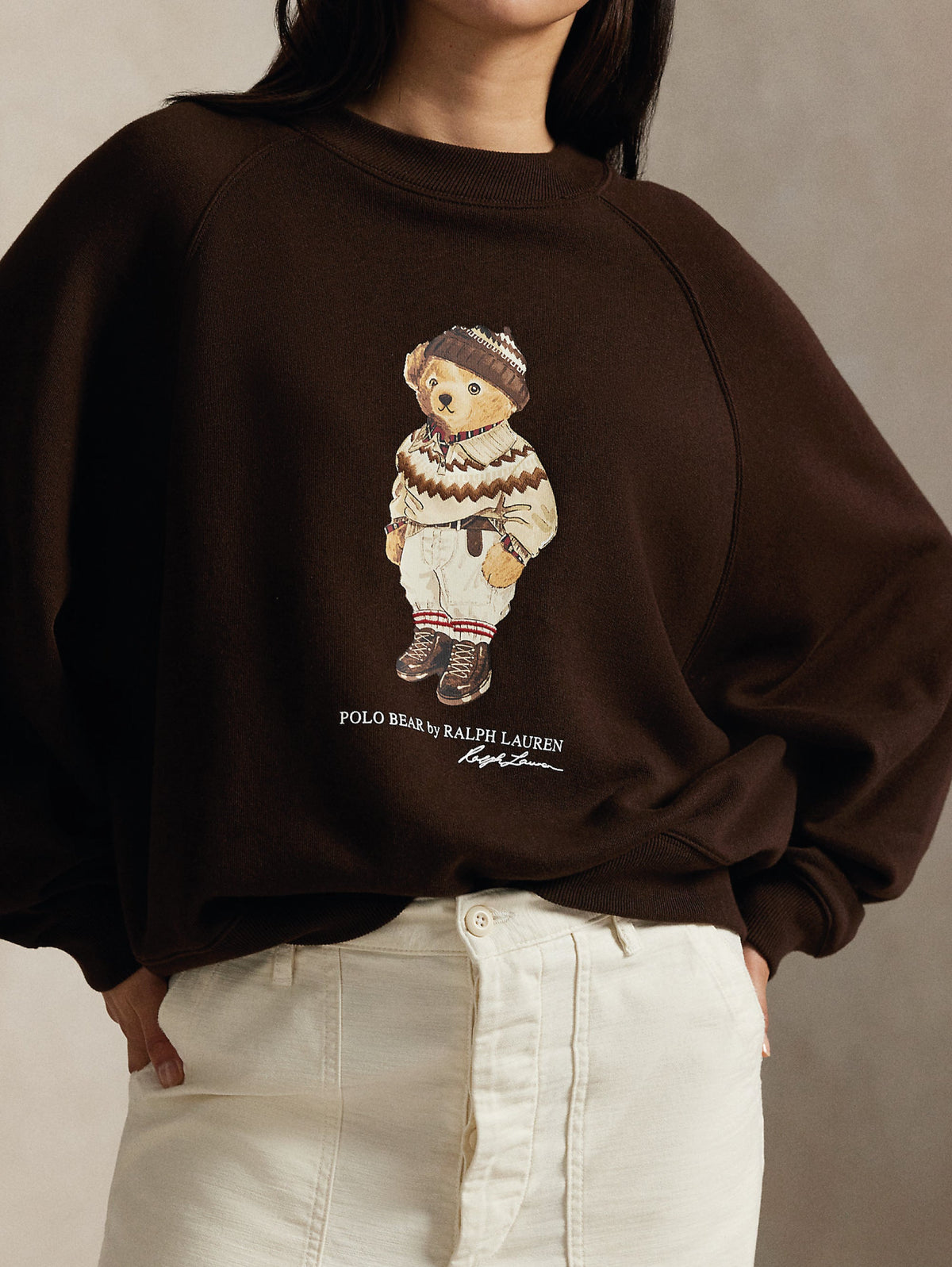 2026 New Arrival Felpa Ampia con Stampa Polo Bear Marrone