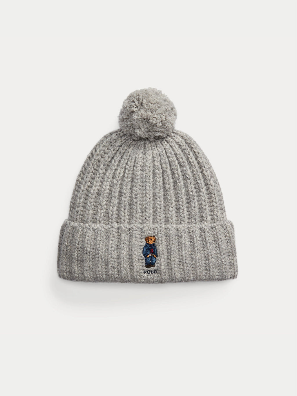 2026 New Arrival Cappello a Coste con Pompon e Polo Bear Ricamato Grigio
