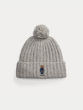 2026 New Arrival Cappello a Coste con Pompon e Polo Bear Ricamato Grigio