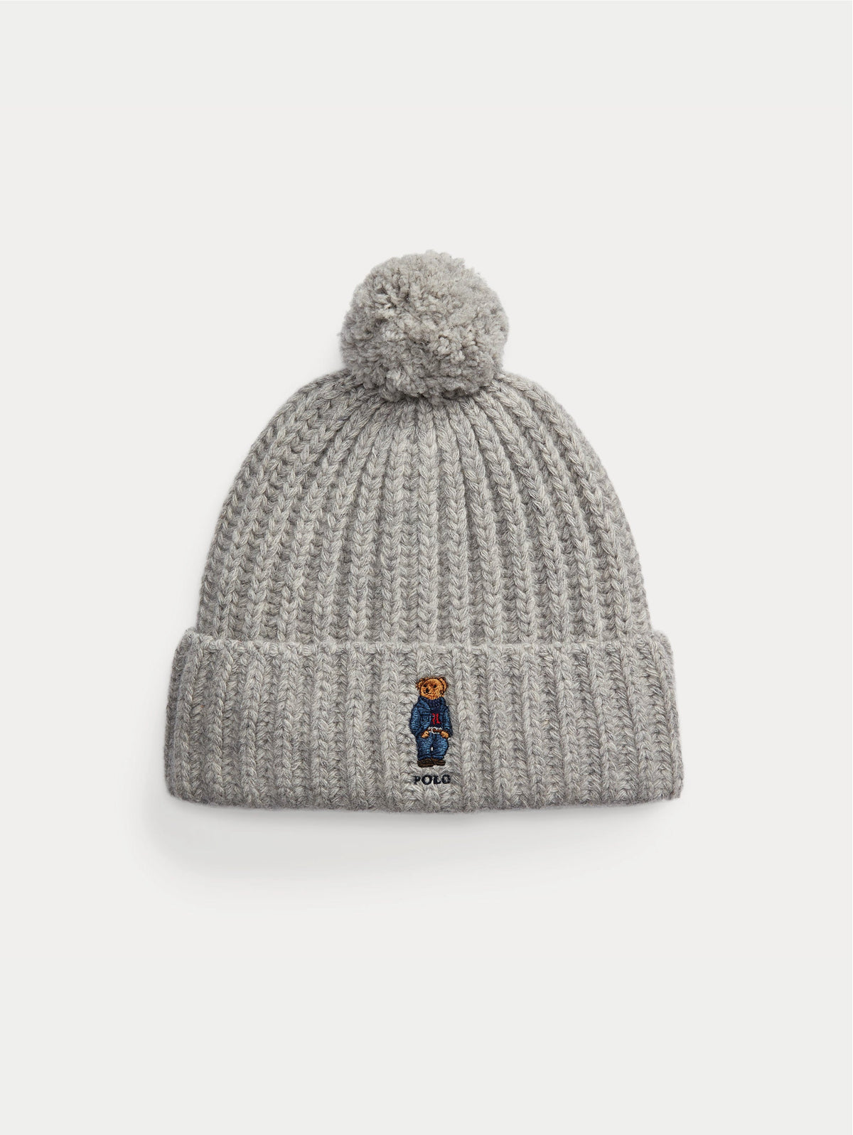 2026 New Arrival Cappello a Coste con Pompon e Polo Bear Ricamato Grigio