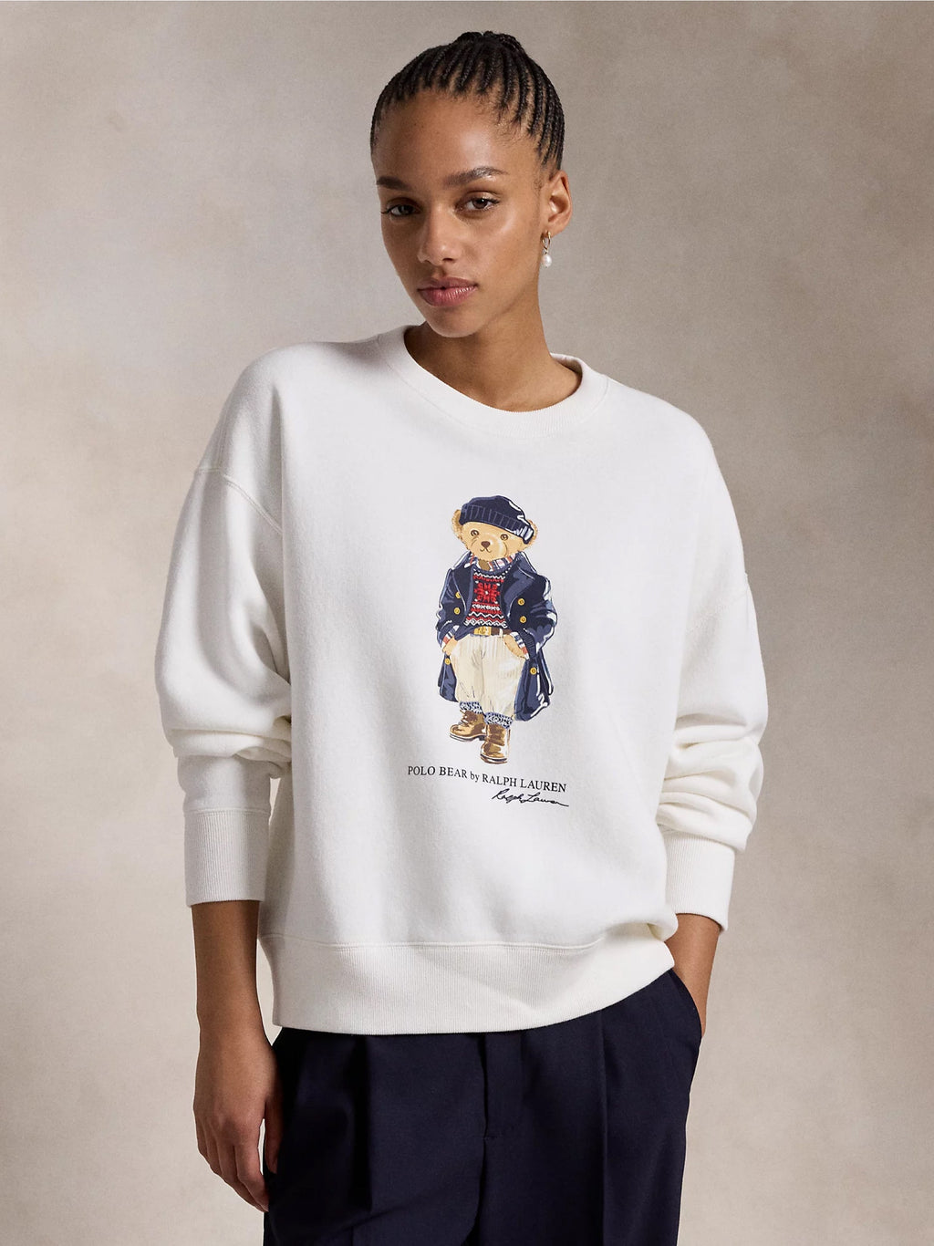 2026 New Arrival Felpa Girocollo con Stampa Polo Bear Bianco