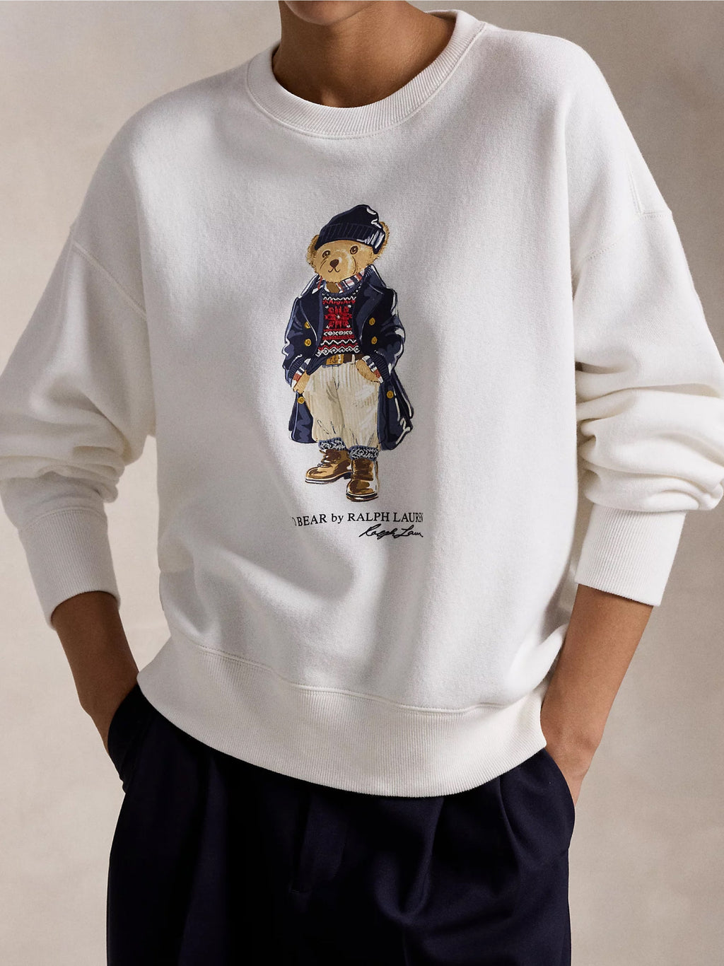 2026 New Arrival Felpa Girocollo con Stampa Polo Bear Bianco