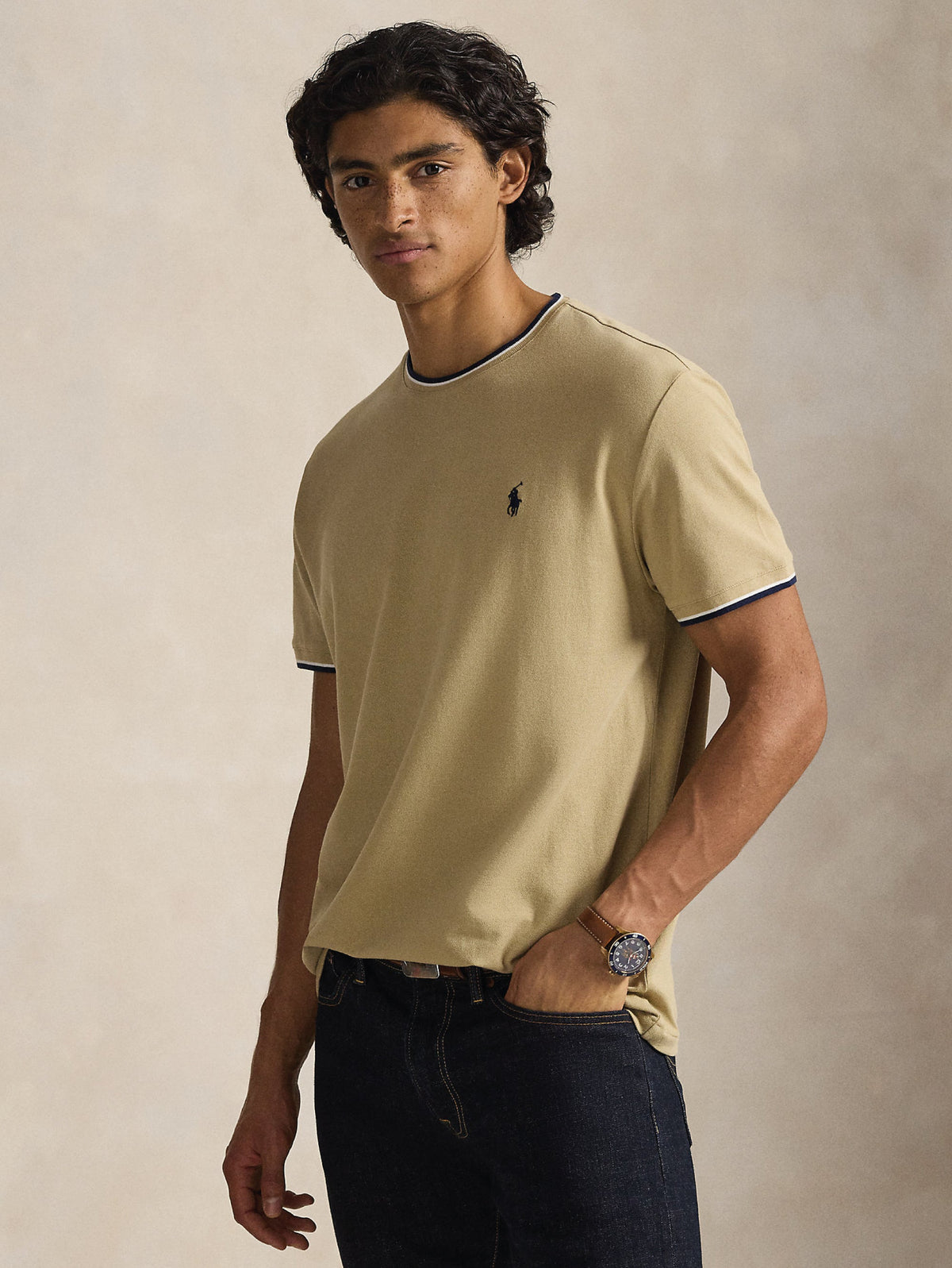 2026 New Arrival T-shirt in Jersey Mesh Classic Fit Beige