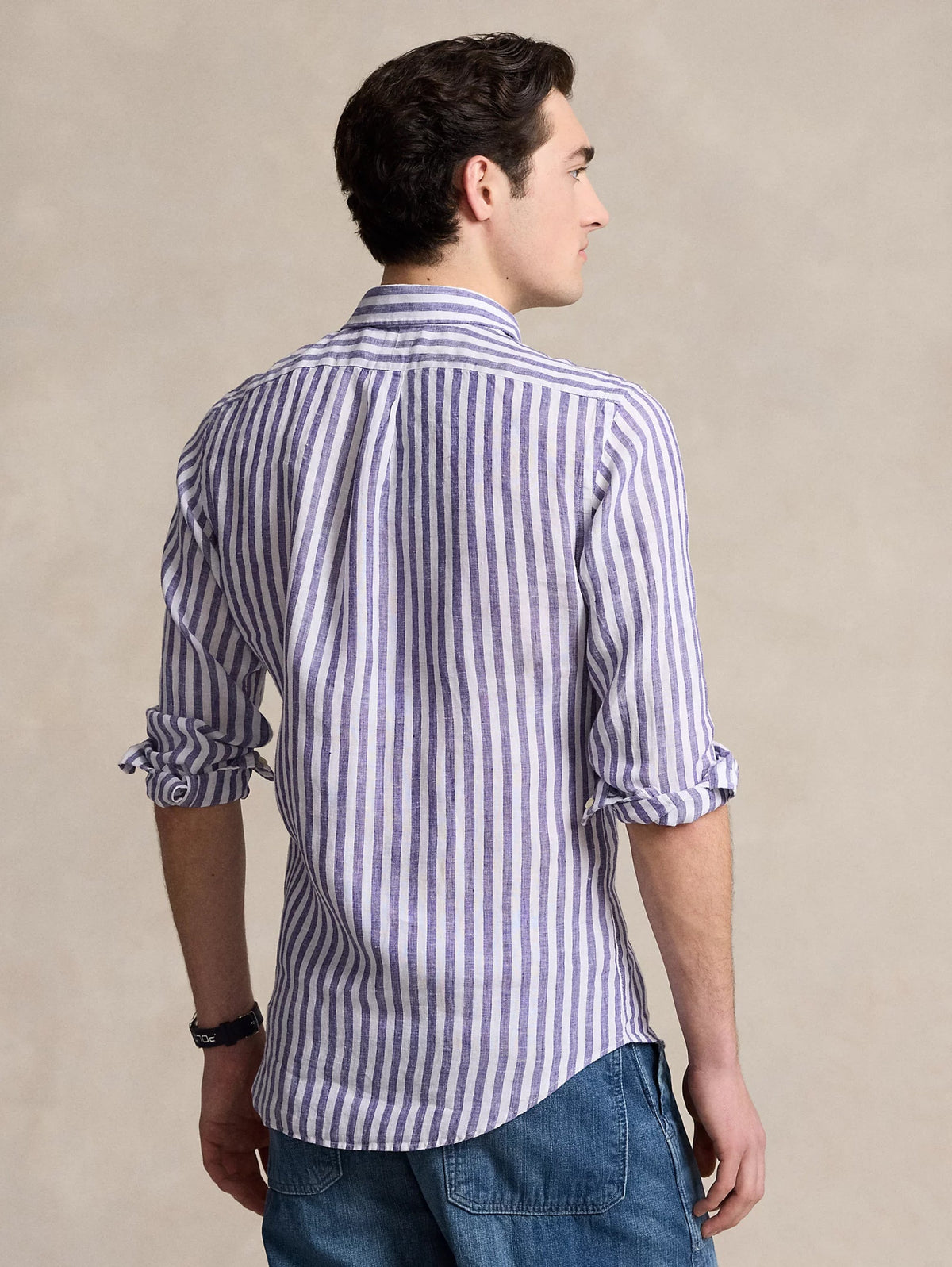 2026 New Arrival Camicia a Righe Custom Fit in Lino Blu/Bianco