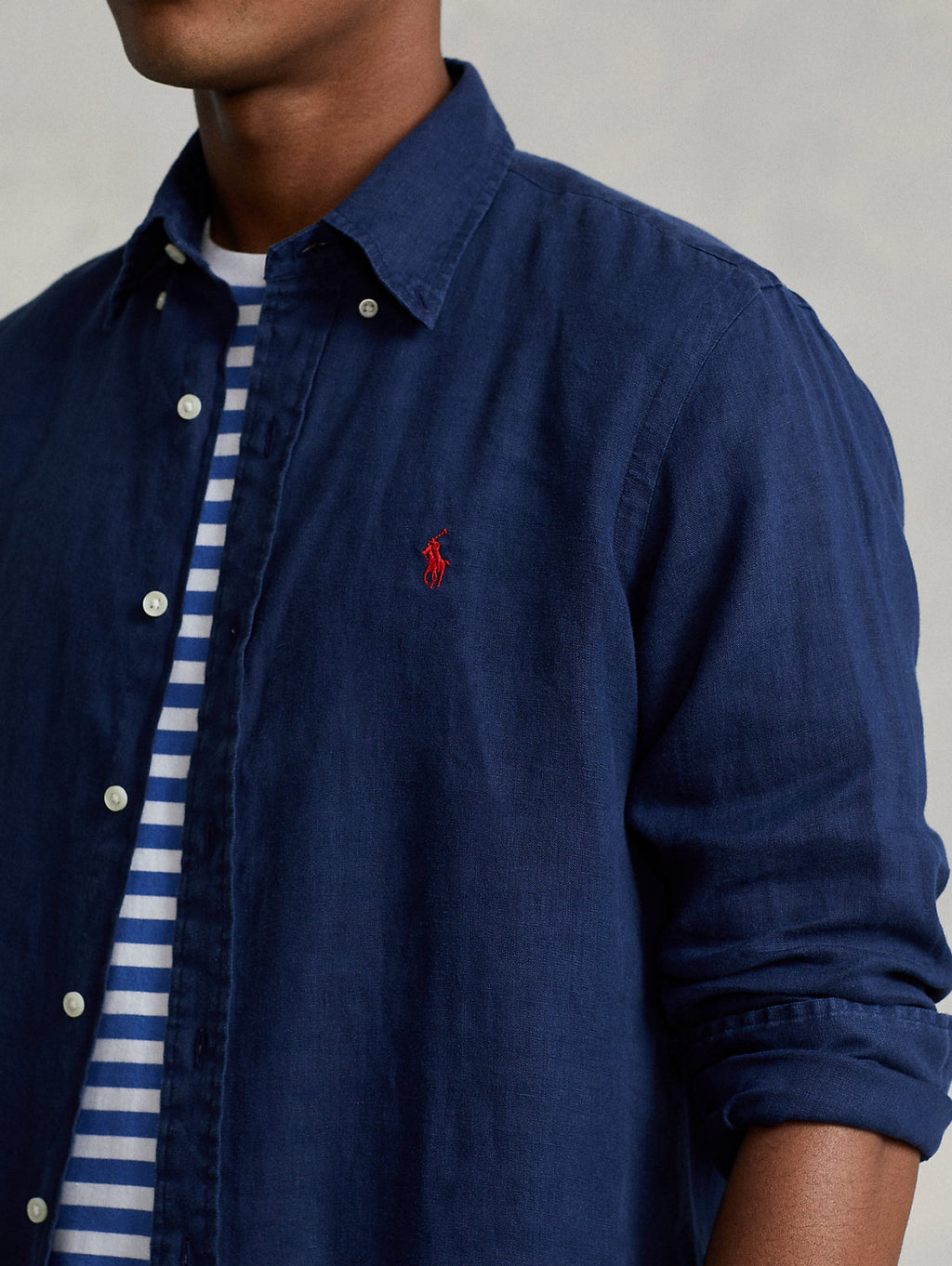 2026 New Arrival Camicia in lino Slim Fit Blu Navy