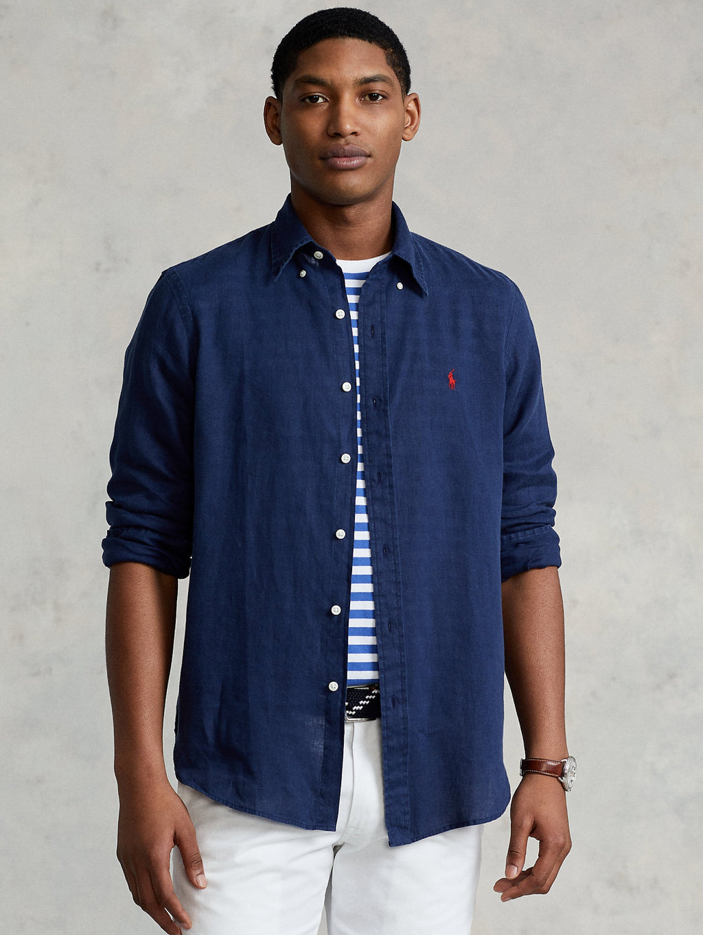 2026 New Arrival Camicia in lino Slim Fit Blu Navy