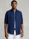 2026 New Arrival Camicia in lino Slim Fit Blu Navy