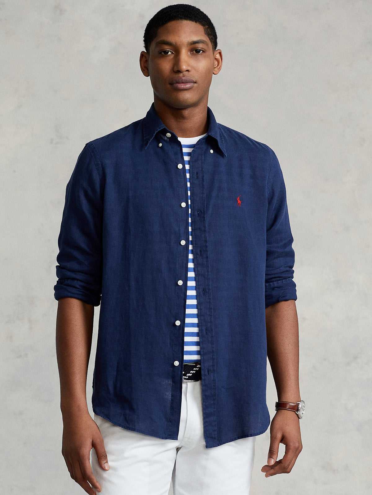 2026 New Arrival Camicia in lino Slim Fit Blu Navy