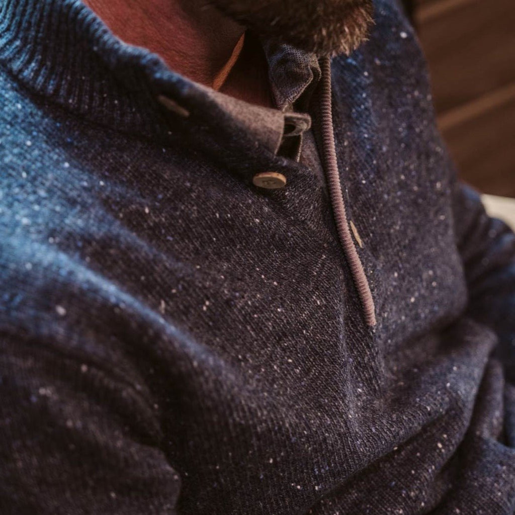 2026 New Arrival Quarter Button Wool Sweater | Navy Fleck