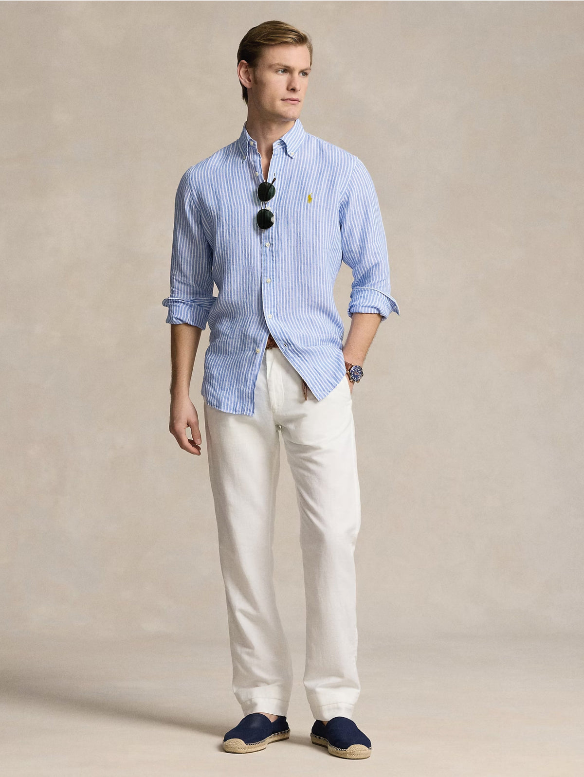 2026 New Arrival Camicia in Lino a Righe Blu/Bianco