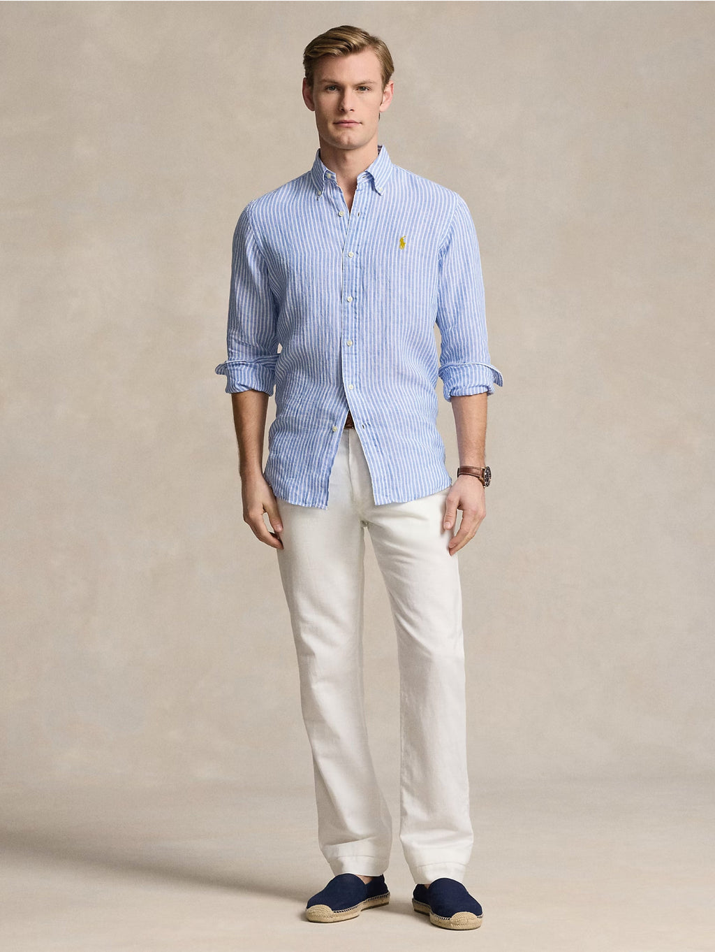 2026 New Arrival Camicia in Lino a Righe Blu/Bianco