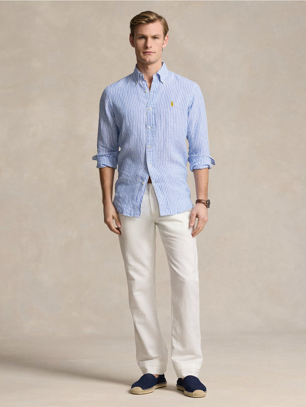 2026 New Arrival Camicia in Lino a Righe Blu/Bianco
