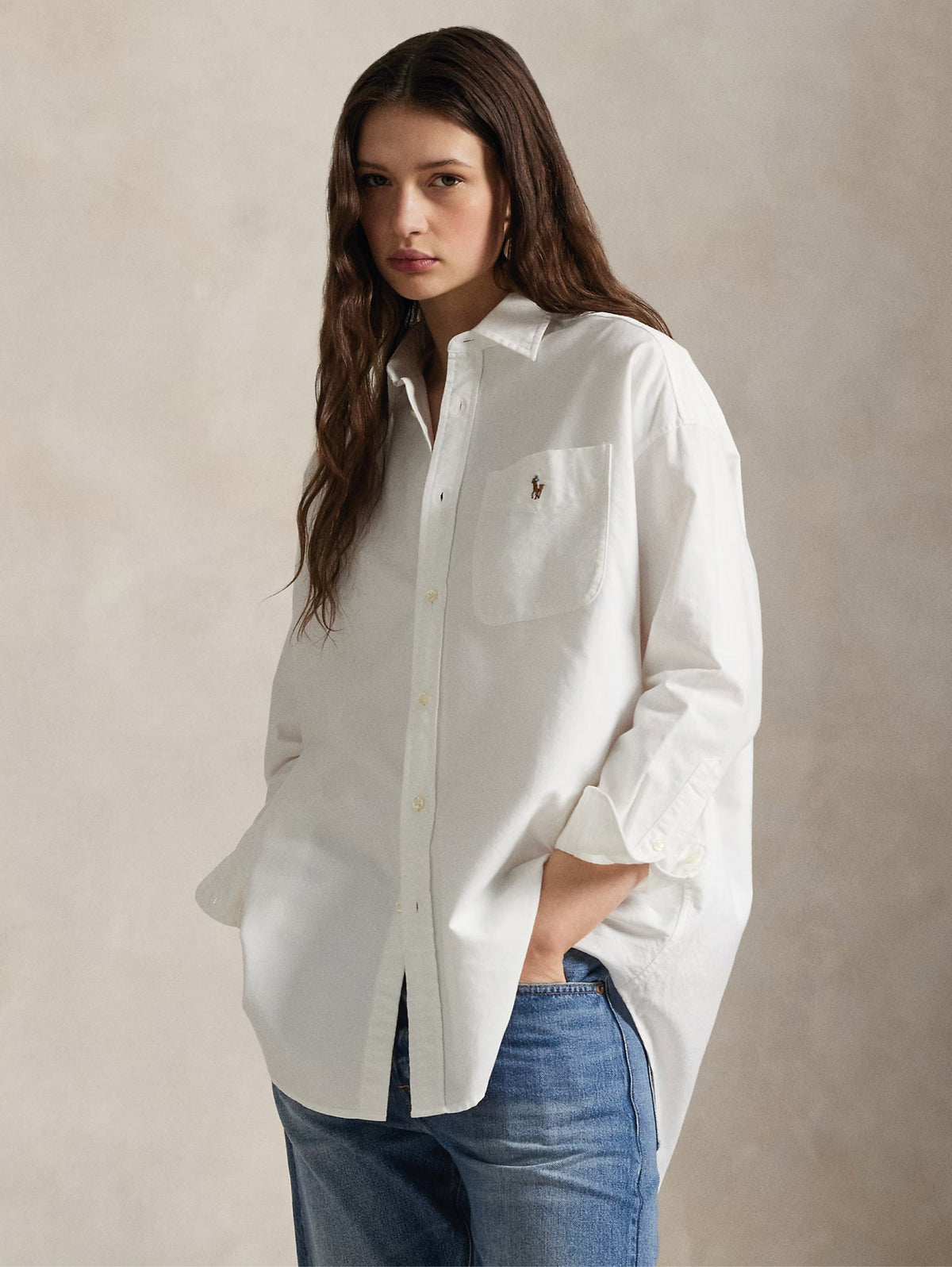 2026 New Arrival Camicia Big Fit in Cotone Oxford Bianco