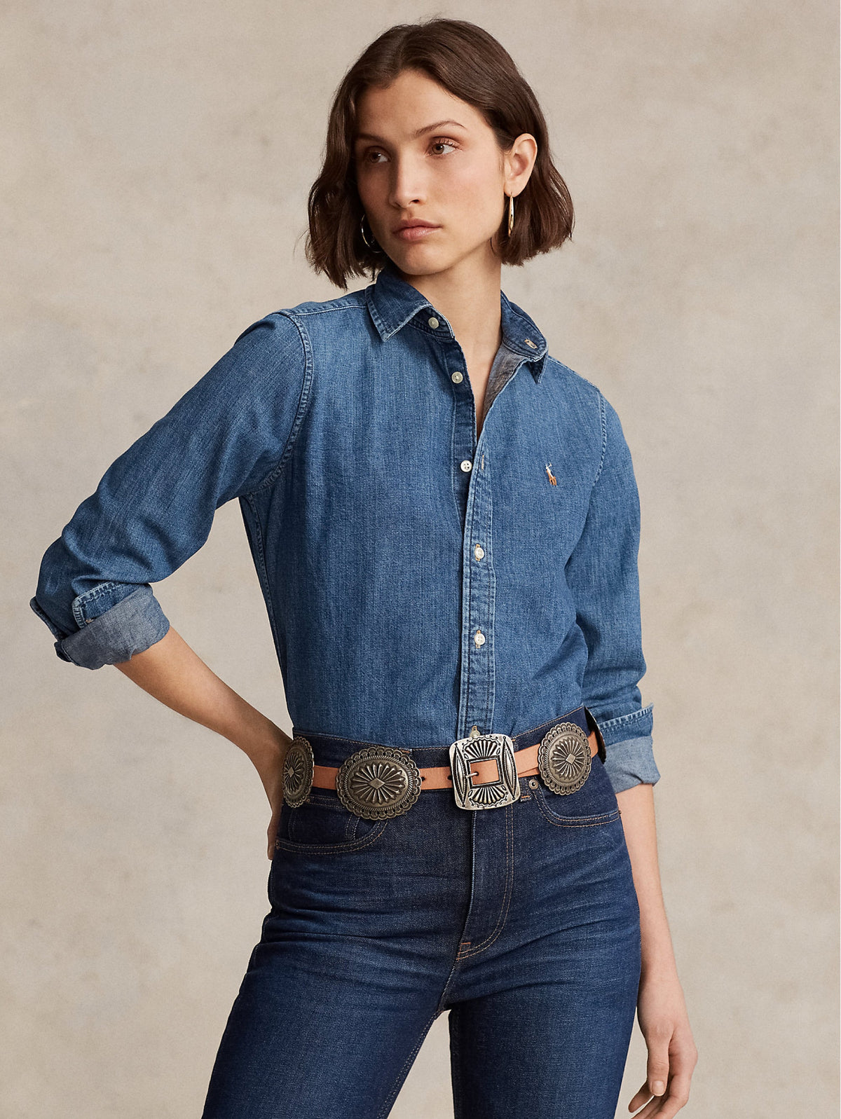 2026 New Arrival Camicia in Twill di Cotone Denim Blu