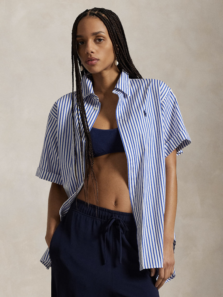 2026 New Arrival Camicia Maniche Corte a Righe Bianco/Blu