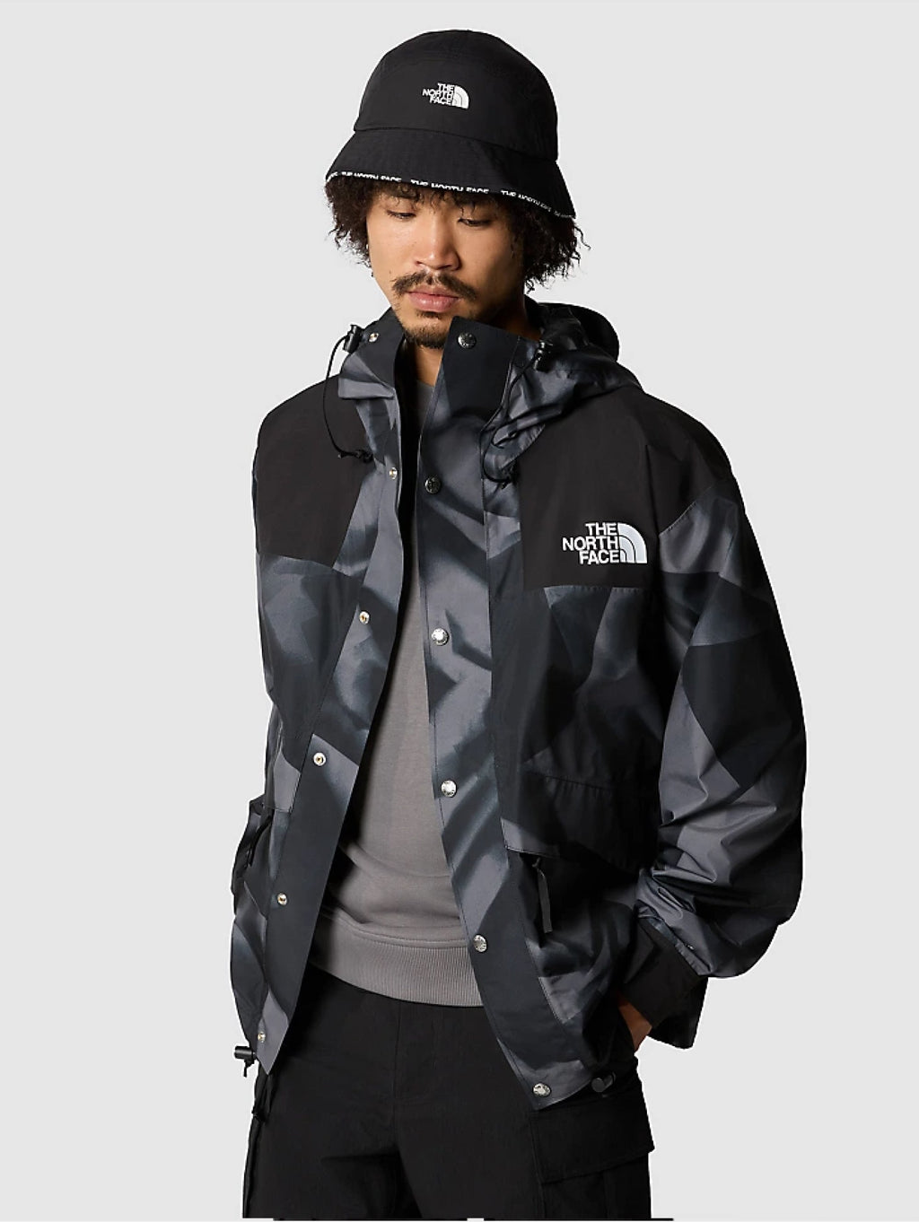 2026 New Arrival Giacca con Cappuccio Retro Mountain Stampa Grigio
