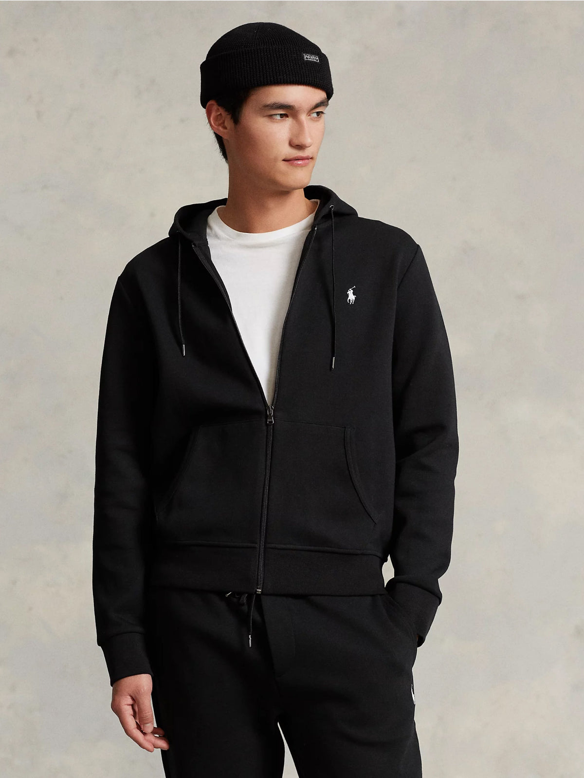 2026 New Arrival Felpa con Cappuccio e Zip  in Maglia Doppia Nero