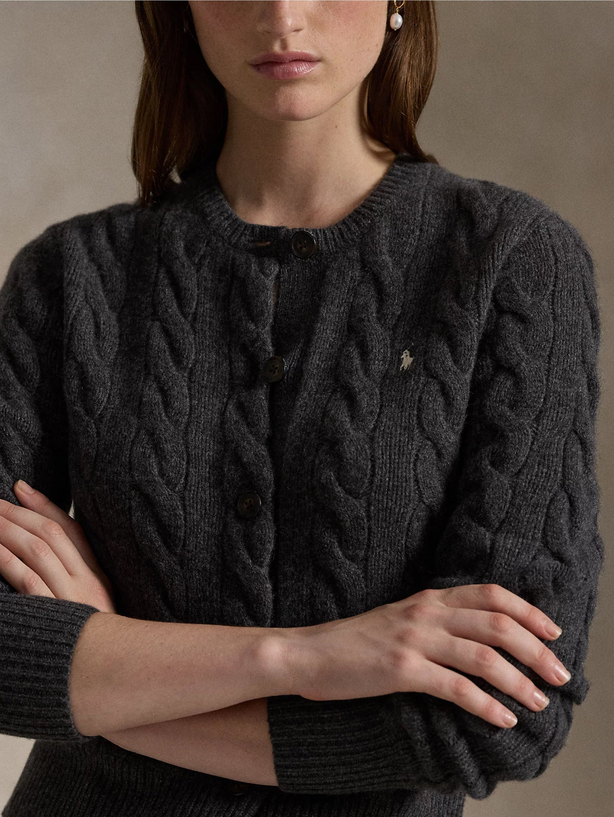 2026 New Arrival Cardigan a Trecce in Misto Cashmere Grigio