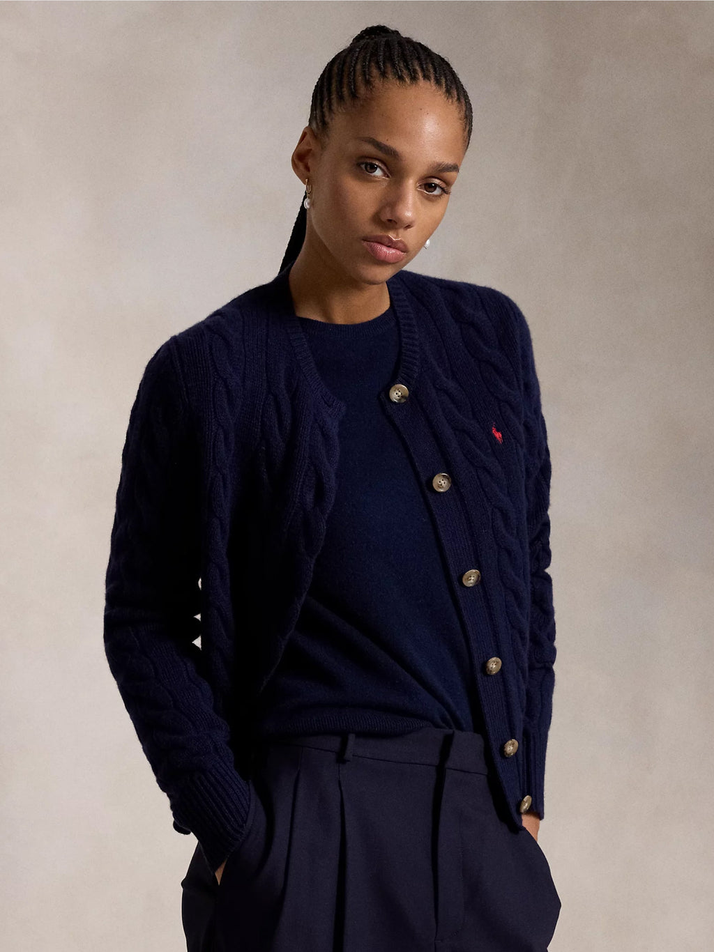 2026 New Arrival Cardigan a Trecce in Misto Cashmere Blu