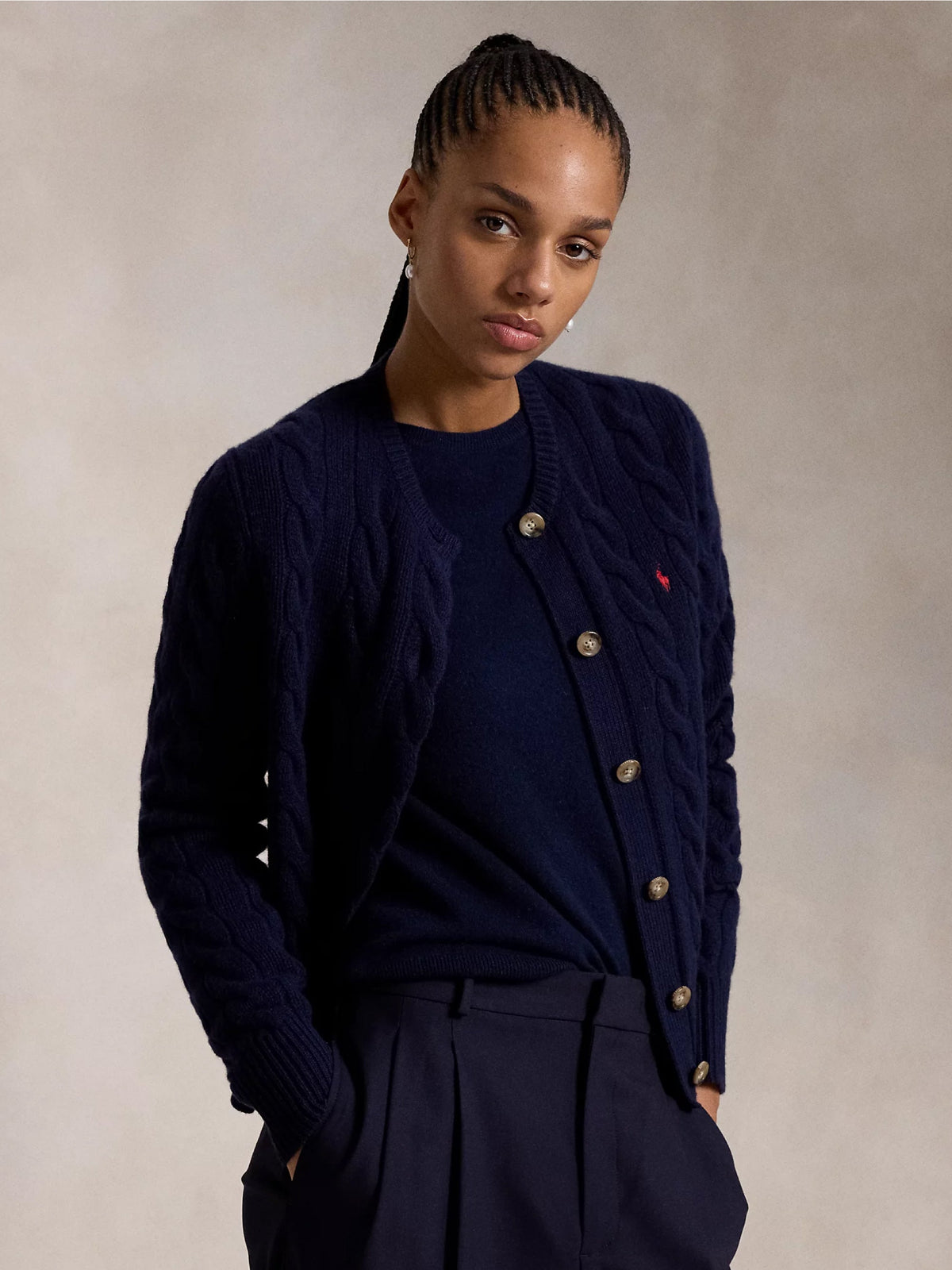 2026 New Arrival Cardigan a Trecce in Misto Cashmere Blu