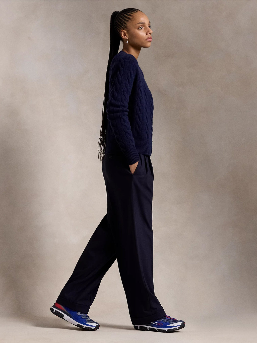 2026 New Arrival Cardigan a Trecce in Misto Cashmere Blu