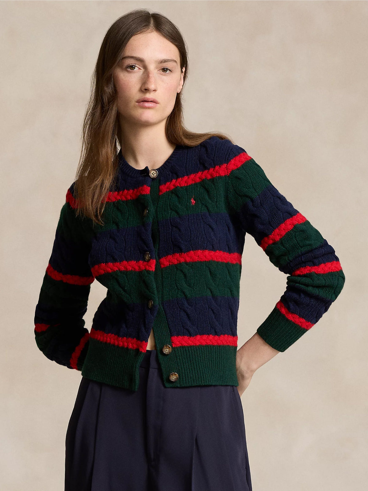 2026 New Arrival Cardigan a Righe in Misto Cashmere Verde/Blu