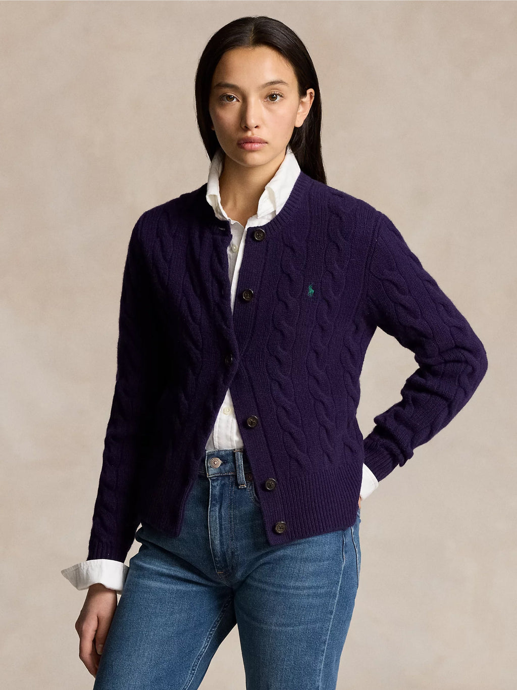 2026 New Arrival Cardigan a Trecce in Misto Cashmere Viola