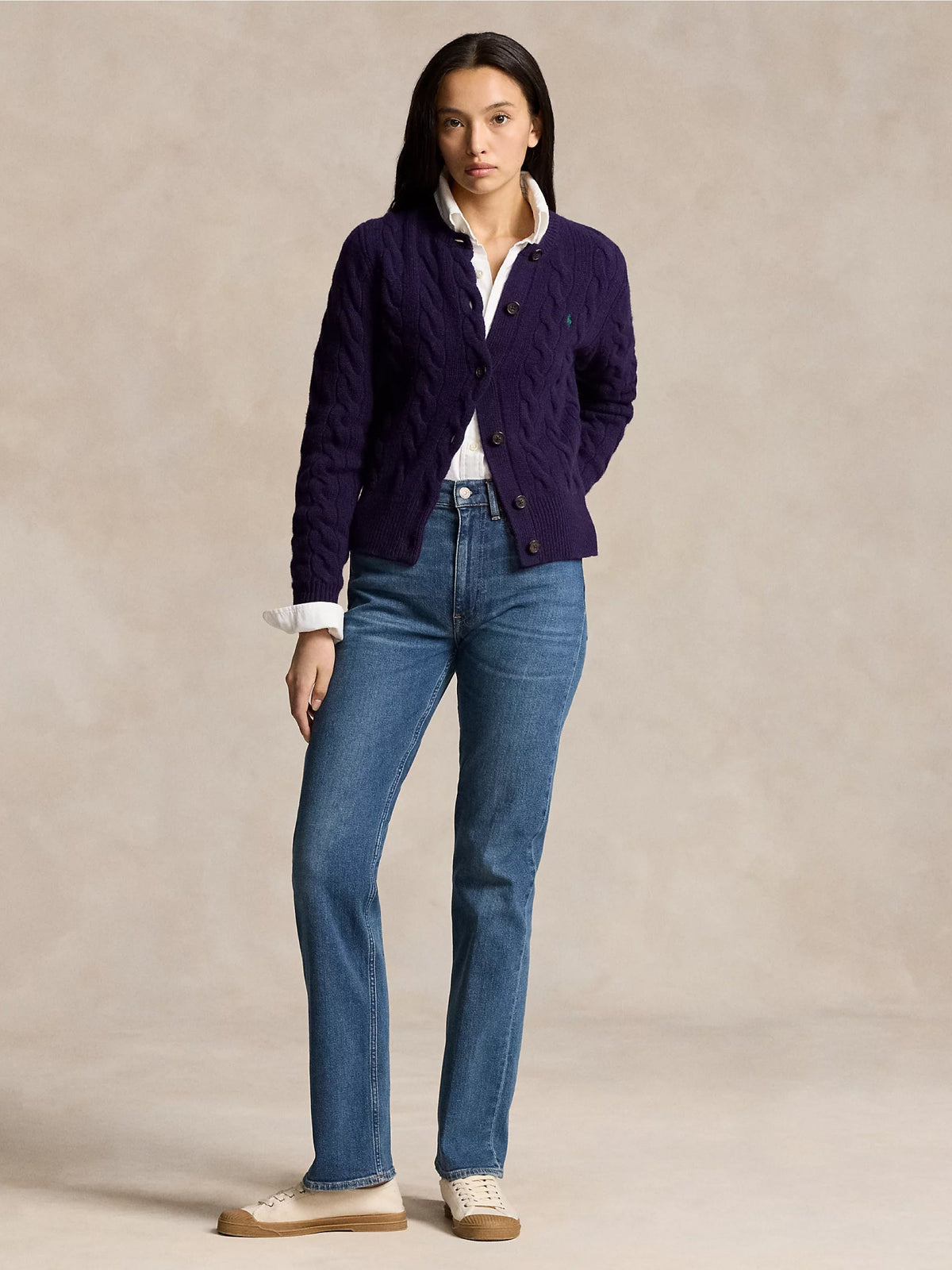2026 New Arrival Cardigan a Trecce in Misto Cashmere Viola