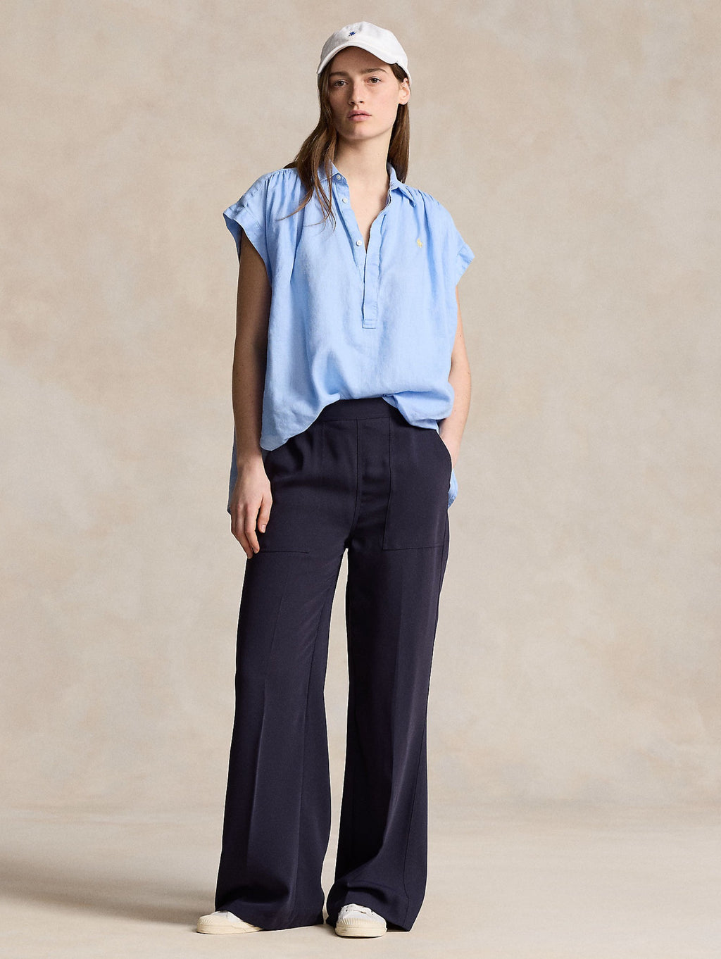 2026 New Arrival Camicia in Lino con Arricciature Blu