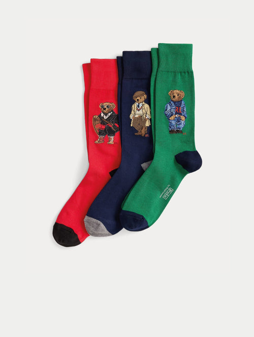 2026 New Arrival Calze Lunghe con Polo Bear in Confezione Regalo Verde/Blu/Rosso