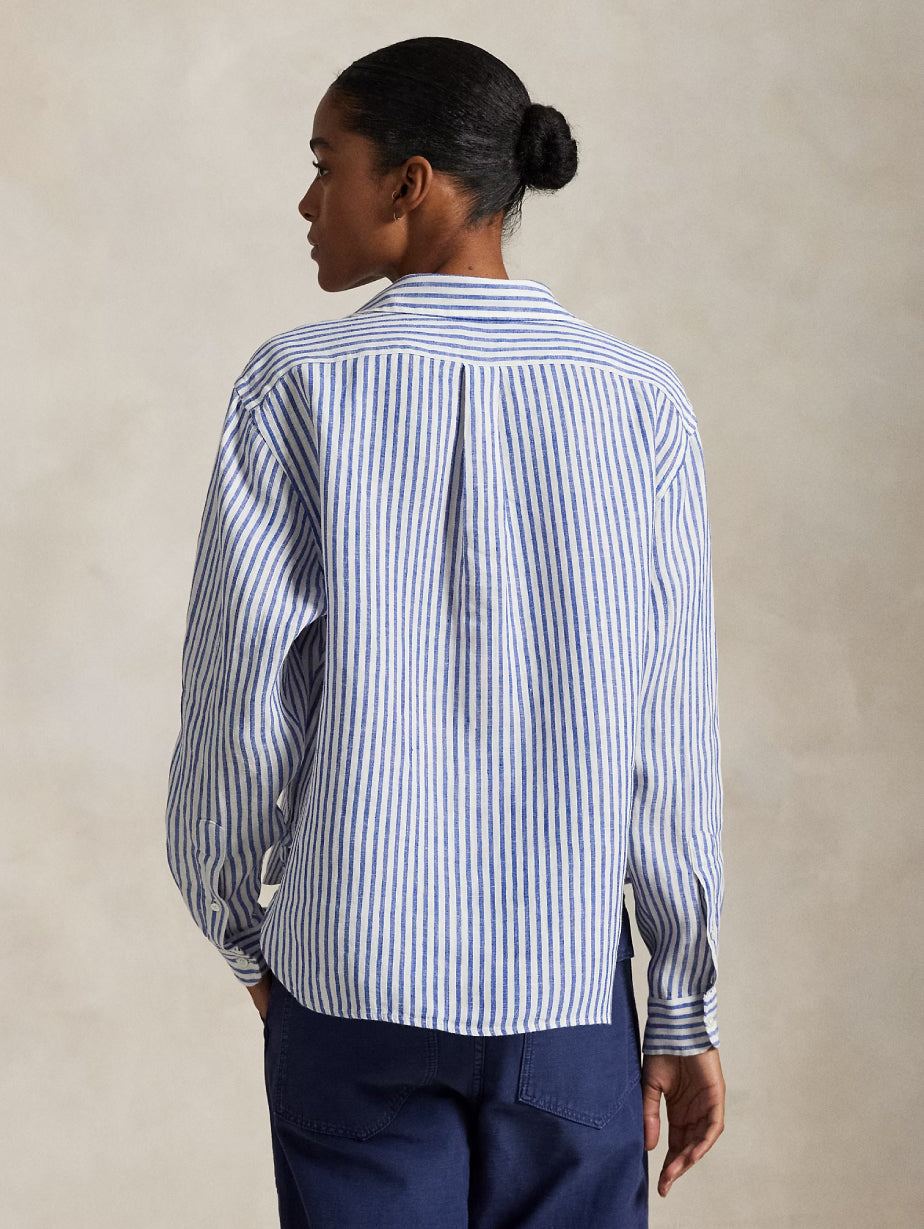 2026 New Arrival Camicia a Righe in Lino Bianco/Blu